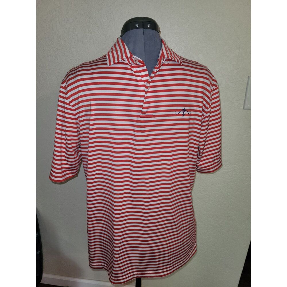Lot of 2 Fairway & Greene FG Tech Mens M Performance Golf Polos Striped Blue Red